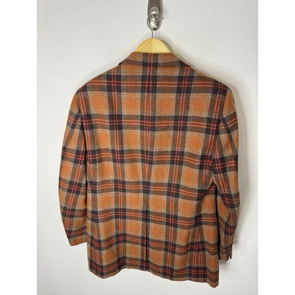 Vintage Country Squire Plaid Wool Sport Coat Men 40 Brown Orange Check 70s - Picture 5 of 8